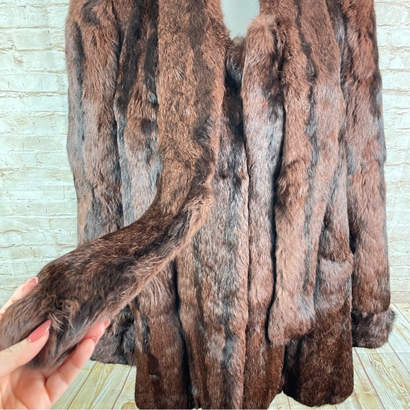Real fur brown winter Coat Jacket large rabbit women’s - Picture 11 of 12